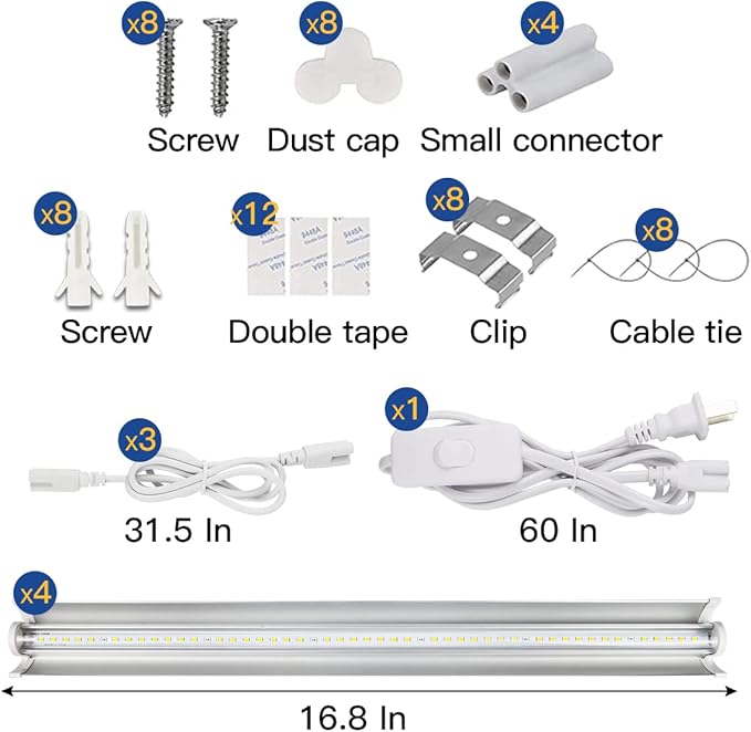 T5 LED Grow Lights 204pcs Bulb 5000K White Full Spectrum Plant Light Strips for Indoor Plants Shelves Greenhouse Seedling End-to-End Connectable with V-Shaped Reflector