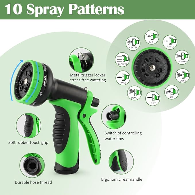 5 Gallon Nursery Pots (10-Pack) + 50ft Garden Hose with Spray Nozzle + 3-in-1 Soil Tester for Moisture/Light/pH | All-in-One Gardening Kit for Indoor/Outdoor Plants Gardening Gifts for Women