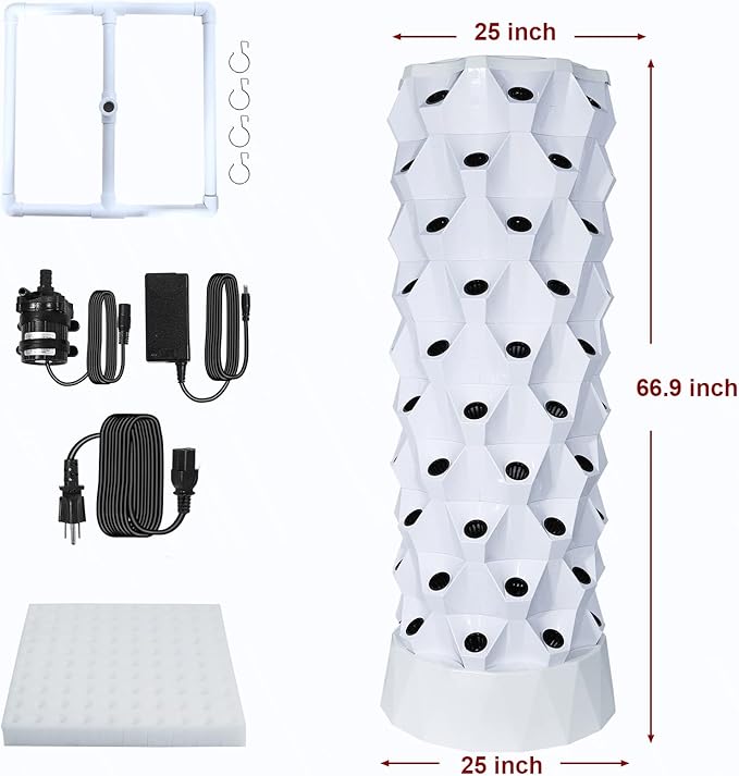 ZXMT 80 Pots Hydroponics Tower Set Hydroponic Growing System Hydroponic Growing Kit for Indoor &amp Outdoor Lettuce Tower with Hydrating Pump Timer Adapter
