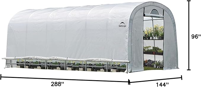 ShelterLogic 12' x 24' x 8' GrowIT Greenhouse Walk-Thru Access Round Roof Style Outdoor Backyard Garden Heavy Duty Plant Shelter