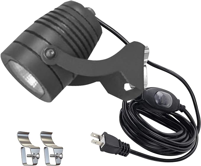 Kiven Plug in LED Indoor/Outdoor Waterproof Spotlight Porch Light with 9.84 FT Plug-in Cord 8 Watts Black Plug in Accent Light with Vinly Siding Hooks for Plants Porch Garden(Cool White)
