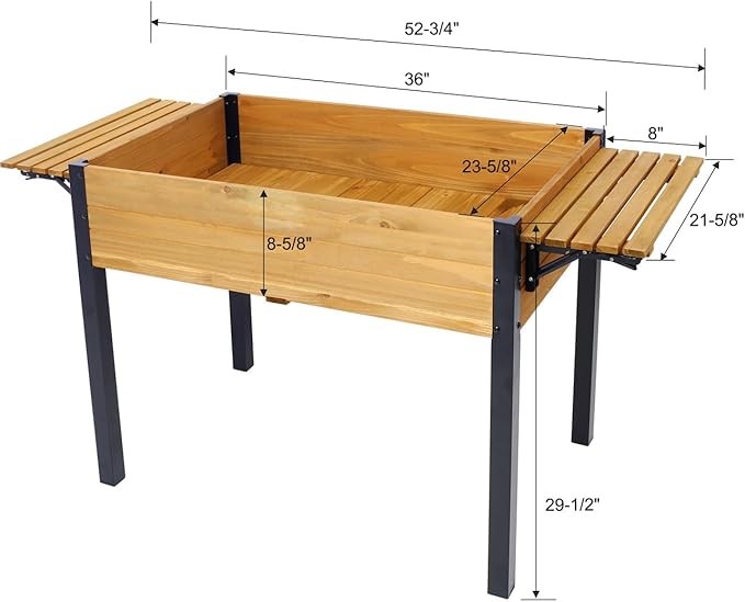 Raised Garden Bed Metal Leg Wood Planter Boxes with Folding Storage Shelf Elevated Planter Box for Growing Fresh Herbs Vegetables Flowers Great for Outdoor Patio Deck Balcony (Brown 52.7)