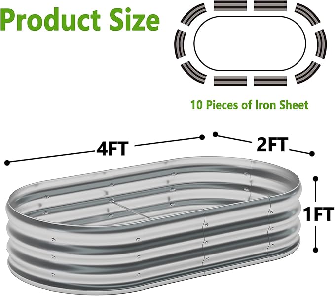 zizin 2 Pack Galvanized Raised Garden Bed Metal Oval Raised Garden Beds Outdoor Planter Box for Vegetables (4x2x1FT Silver)