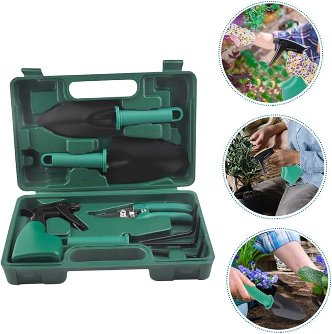Heavy Duty Garden Tool Set with Stainless Steel Shovel Rake Pruning Shears and Portable Carry Case for Planting Digging and Outdoor Gardening Tasks
