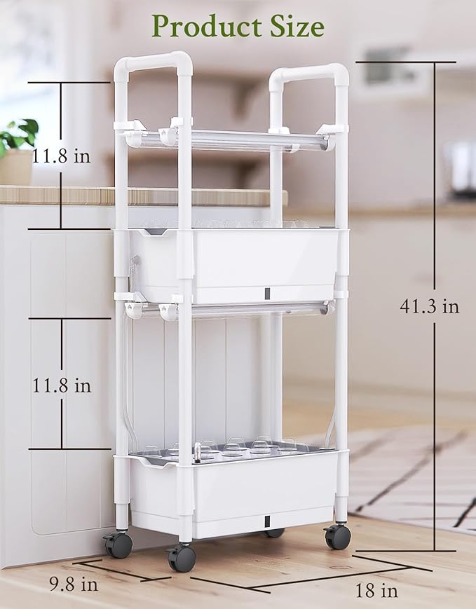 Hydroponics Growing SystemAOONEG 28Pods Indoor Herb Garden with LED Grow LightHydroponics Growing System Kit with Automatic TimerPump SystemAdjustable Height (No SeedGlossy White 2Layer-28Pods)