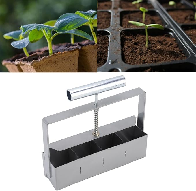 Soil Blocker Stainless Steel Soil Block Maker with Comfortable Handle Handheld Soil Block Maker for Outdoor Garden Vegetable