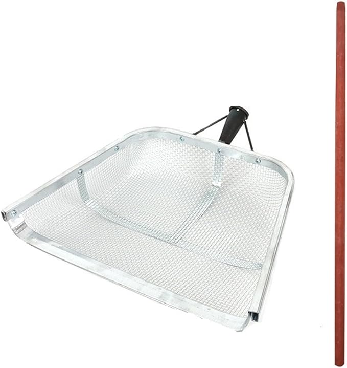Stainless Steel Soil Sieve Large Stainl Steel Soil Leaching Tool Farm Work Iron Ovel Sieve Sand Filter Screen Corn Garden Tools(Screen-mesh 0.4x0.4cm+1.2 Wooden Stick)