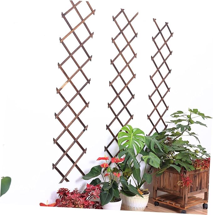 KESYOO Carbonized Wood Flower Stand Expandable Vine Support Garden Trellis Fence Panel Plant Climbing