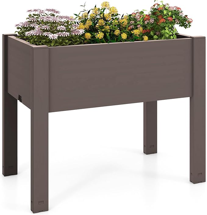 Giantex Raised Garden Bed with Legs Self-Watering Planter Box with Water Level Indicator Drainage Hole &amp Detachable Space Dividers Outdoor Plant Container for Flower Vegetable Fruit Herb (Br