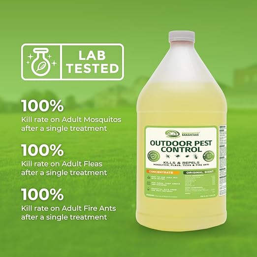 Mosquito Magician Liquid Concentrate - Kills Mosquitoes Fleas and Fire Ants - Use with Pump or Backpack Sprayers Foggers or Automatic Misting Machines - Ideal for Yards Lawns Patios - 1 Gallon