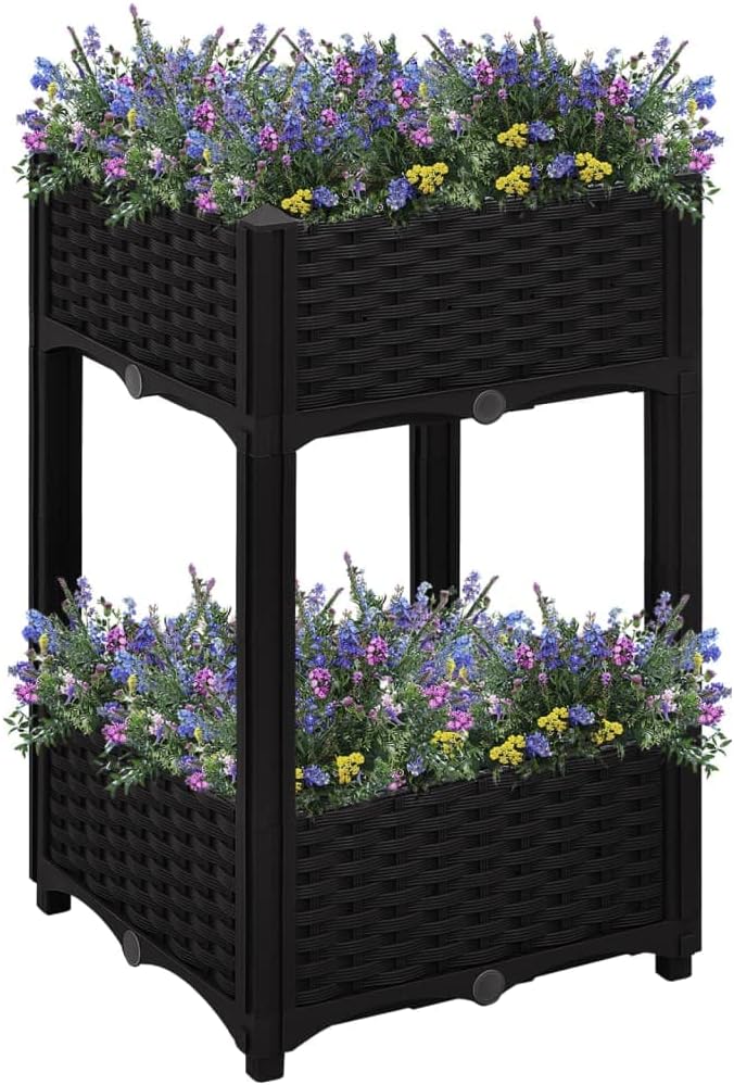 Raised Bed Outdoor Planter Garden Bed Polypropylene Raised Garden Bed Raised Planter Bed Raised Plant Containers for Fresh Vegetables Herbs Flowers 15.7 x 15.7 x 28