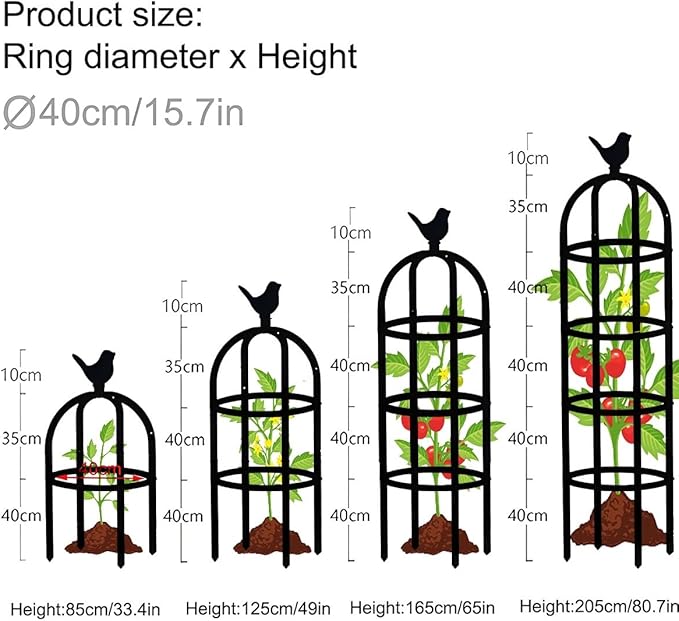 Garden Trellis for Climbing Plants Metal Obelisk Flowers Stand Tomato Cage Plant Support Metal Pipe for Vines Flower Climbing Rose Clematis Vegetable Tomato Trellis(Black40x85cm)