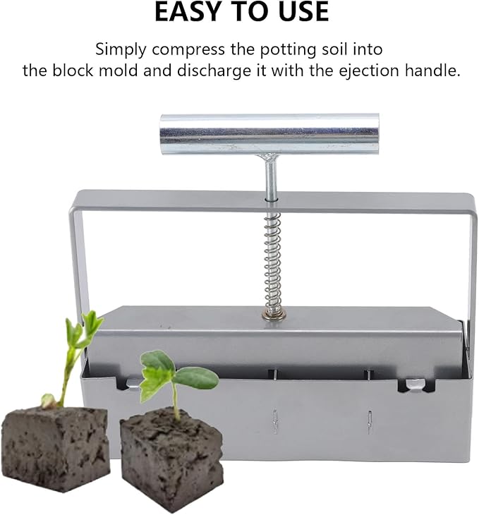 Soil Blocker Stainless Steel Soil Block Maker with Comfortable Handle Handheld Soil Block Maker for Outdoor Garden Vegetable