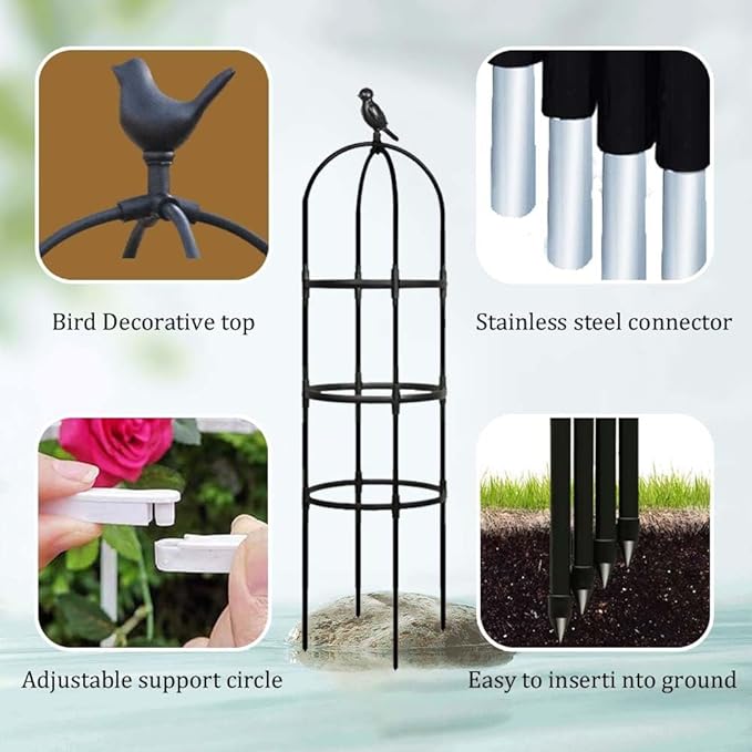 Outdoor Plants Trellis Garden Obelisk Clematis Roses &amp Vegetables Trellis - Plant Cage Flower Shelf for Climbing Plants Roses Vines(Black7.9x45in/20x115cm)