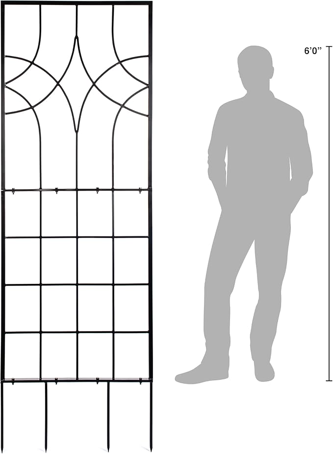 H Potter Garden Trellis Geometric Wrought Iron Heavy Duty Metal Panel Screen (Black Large)