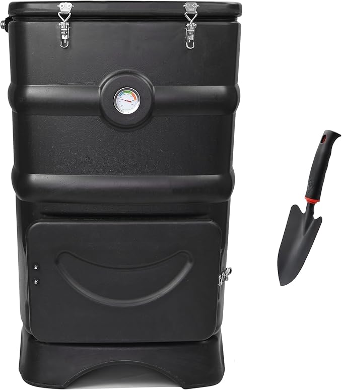 EJWOX Insulated Compost Bin with Ventilation System - Quickly Composting All Year Round A Reservoir at The Bottom Design to Collect The Leachate (30 Gal Black)