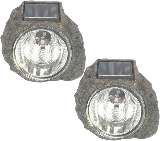 2pcs Solar-Powered Led Outdoor Flood Lights Stone Shape Lawn Lamp for Patio Decor Solar Energy Spotlight Weatherproof No Extra Power Needed