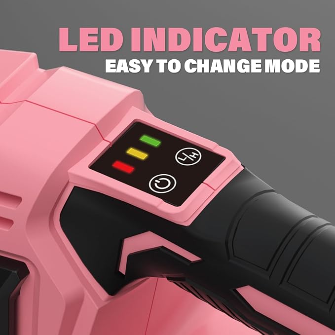 SOYUS Leaf Blower 20V Leaf Blower Cordless with 2x2.0Ah Battery and Charger 150 MPH Electric Leaf Blowers with Two-Speed Mode Blowers for Lawn Care Debris Dust Cleaning（Pink）