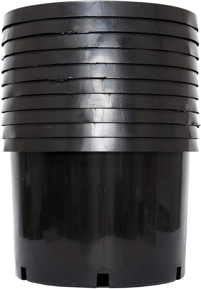 Pro Cal 10 Gallon Premium Nursery Plastic Planter Flower Herb Vegetable Garden Grow Pots with Drainage Holes for Outdoor and Indoor Use Black 5 Pack