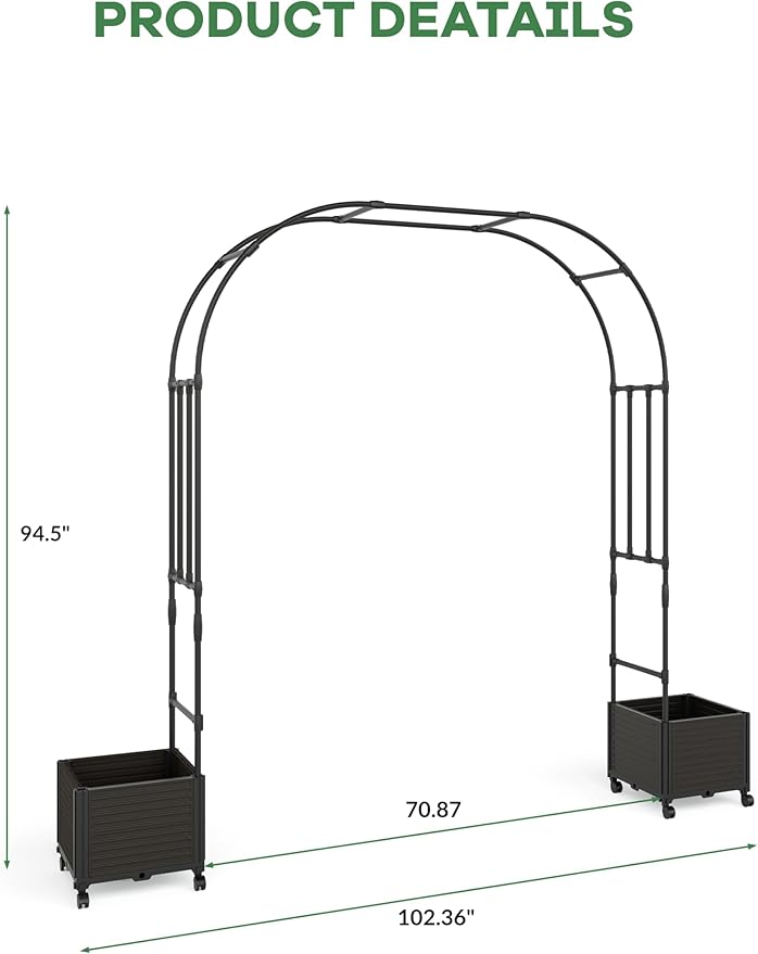 Span 70.9 Garden Arch Trellis for Climbing PlantsMetal Arch Frame Outdoor Garden Arbors and Arches for Halloween Christmas Birthday Party Baby Shower Decoration