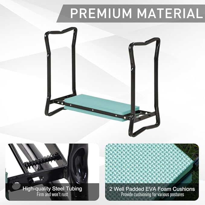 Padded Garden Kneeler and Seat Bench – Foldable Outdoor Stool with Comfortable Cushion for Planting Weeding and Harvesting Tasks
