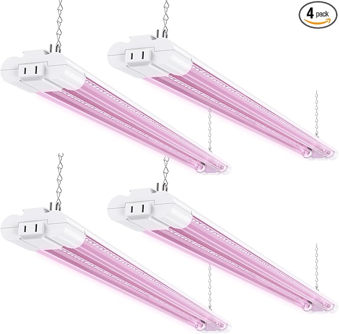 Sunco 3ft Grow Light LED 30W Full Spectrum for Seed Starting Seedling Indoor Plants Plug in Suspended Fixture Link Up to 5 Inline Switch UL/ETL 4 Pack.