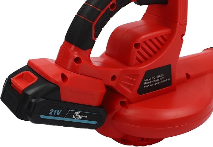 DC 21V Lithium-ion Leaf Blower Cordless Electric Snow Blower for Lawn Care Battery Powered Leaf Blower for Snow Blowing Powerful Motor High Capacity Battery &amp Charger Red