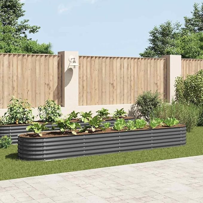 Steel Planter Raised Bed Metal Flower Box Planter Raised Beds Outdoor Garden for Planting Fruit 157.5x31.5x17.3 Gray -737