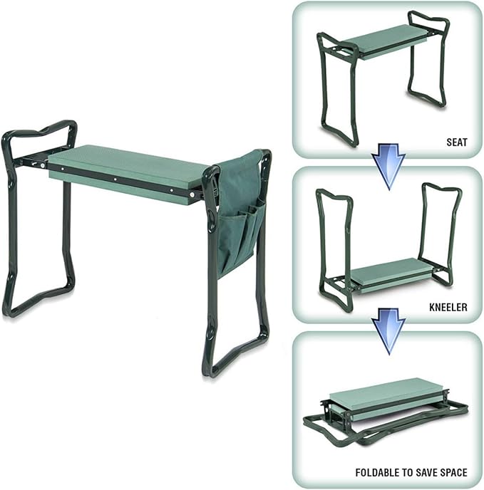 Upgraded Gardening Stool with Wide Soft Kneeling Pad Garden Kneeler and Bench for Seniors Featuring Large Tool Pouches Durable Foldable Design perfectfor Gardeners Outdoor Gardening Stool