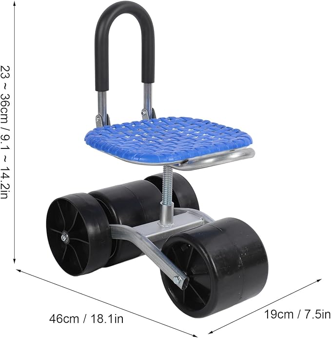 Garden Rolling Stool with Wheels Planting Picking Moving Chair Workseat Cart Tool Adjustable 360 Degree Rotating