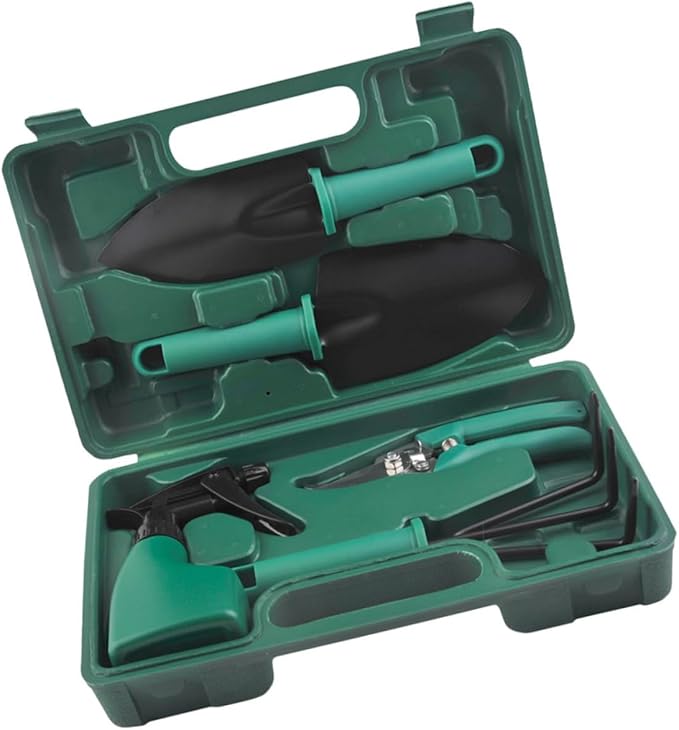 Garden Tool Set with Shovel and Rake 5pcs Heavy Duty Hand Tools in Carry Case for Outdoor Planting and Gardening Maintenance