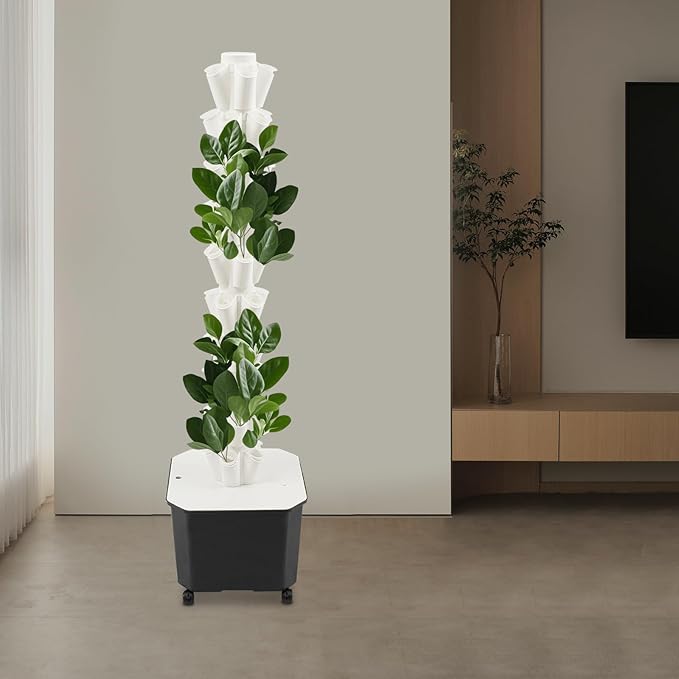 10 Tier Hydroponic Growing Tower 50-Pod Vertical Garden Kit with 12V Water Pump &amp 11.9Gal Tank Indoor/Outdoor Herb Vegetable Planter (White)