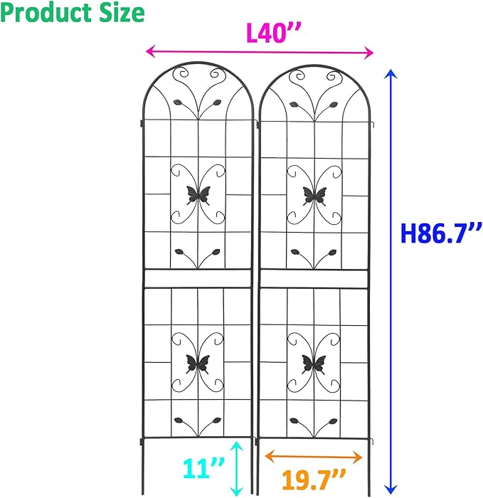2 Pack Metal GTr86.7 x 19.7 Rustproof for Climbing Plants Outdoor Flower Support Black RQ157