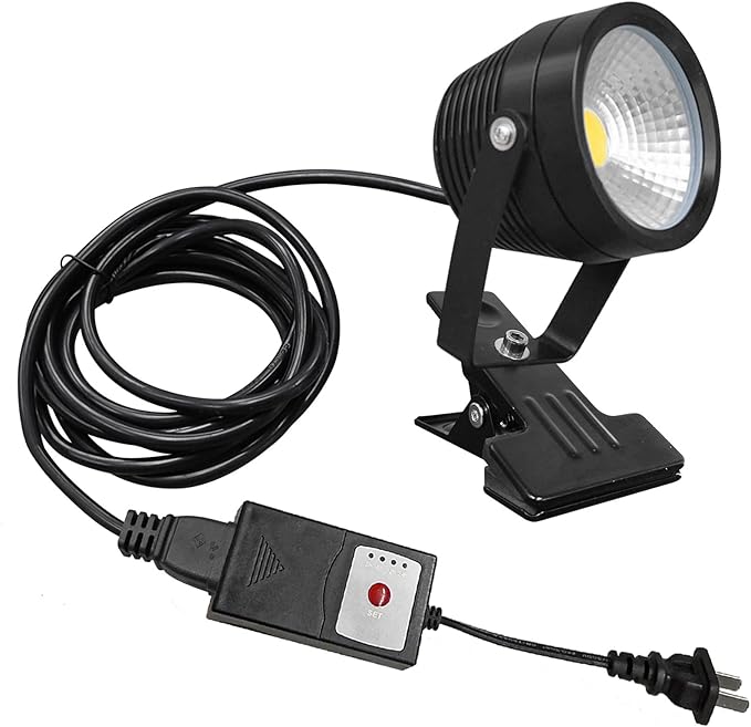 Kiven IP65 Waterproof LED Landscape Clamp Light Black Decorative Spotlight with Plug-in Cord and Timer for Indoor Outdoor Yard Step Statue LED Lawn Light (5W Yellow Light)