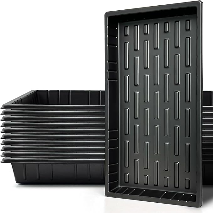 Growing Trays 1020 Plant Nursery Trays Heavy Duty Seed Starter Flat Seedling Tray for 72/128 Cell Plug Tray Transplant Growing Microgreens (21×11 10 Pack 1.6 Deep Without Holes)