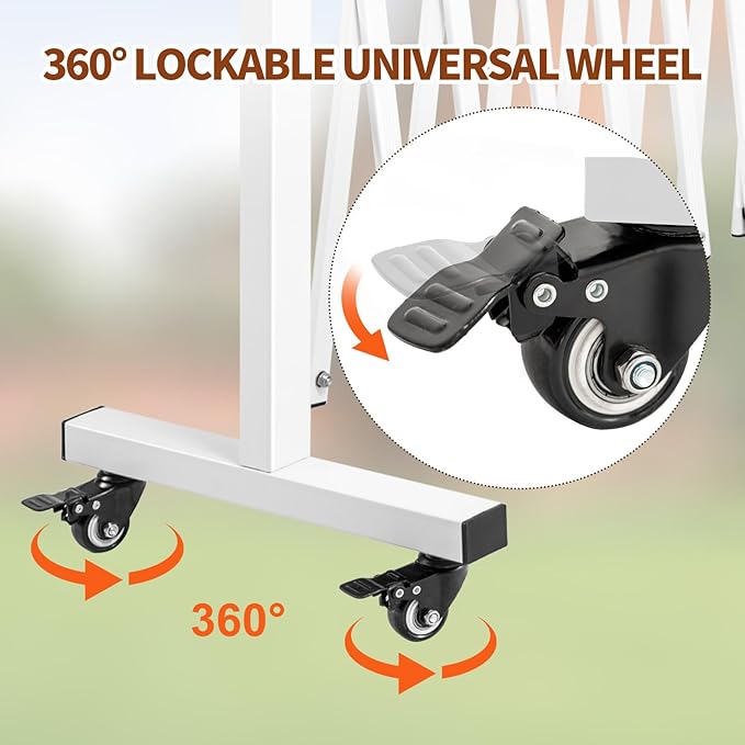 Aluminum Expandable Garden Fence Portable Barricade Gate with Casters Expansion Size 201×15.2×40.6 inches Adjustable Flexible Fence Mobile Barricade Safety Barrier