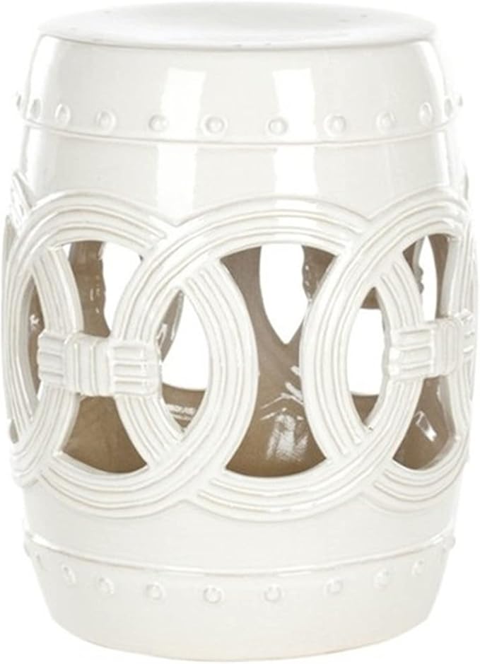 Decorative Garden stools Decorative Ceramic Garden Stool Hollow Out Laicai Copper Money Round Stool Suitable for Living Room Balcony Garden Etc(Milky White)