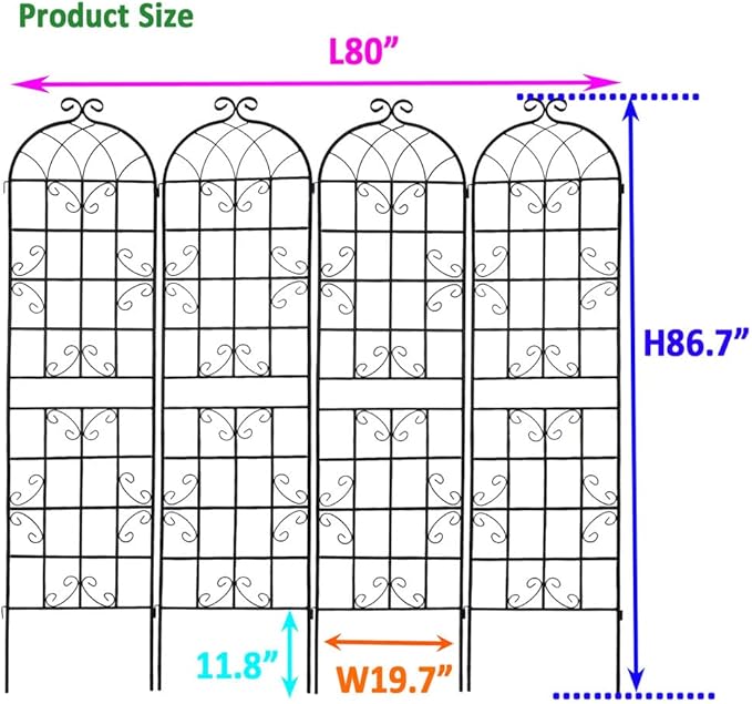 4 Pack Metal Garden Trellis 86.7 x 19.7 Climbing Rose Trellis Outdoor Trellis Trellis for Climbing Plants Trellis Rustproof Trellis for Roses Decorative Trellis