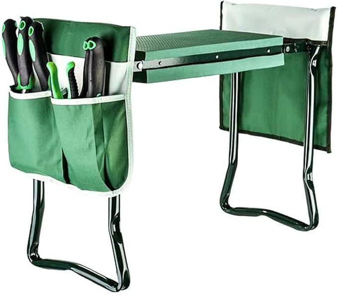 BESTHLS Garden Kneeler and Seat - Heavy Duty Folding Stool with Thick Pad 2 Tool Pouches 330 lbs Capacity - Knee &amp Back Support Perfect for Seniors Women Men