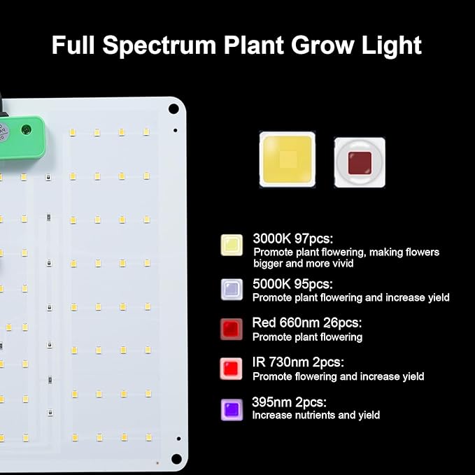 Plant Grow Light Full Spectrum Growth Light LED Indoor Plant Supplement Light 3000K 5000K IR UV Grow Light for Green Plants Flowers Vegetables with Hanging Chains and Lifting Rope