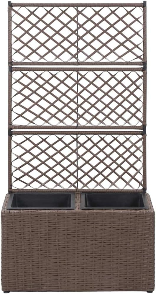 Garden Trellis Raised Bed with 2 Pots Lattice Panels Freestanding Poly Rattan Plant Raised Bed for Outdoor Climbing Planting Yard Patio Decoration Brown 22.8 x 11.8 x 42.1
