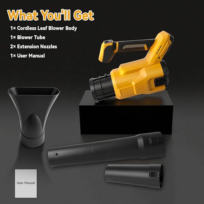 Cordless Leaf Blower Compatible with Dewalt 20v Battery Brushless Motor 130mph Wind Speed 480cfm Air Volume 3 Speed Adjustment with Dual Nozzles for Yard Snow Dust Leaves Cleaning (1)
