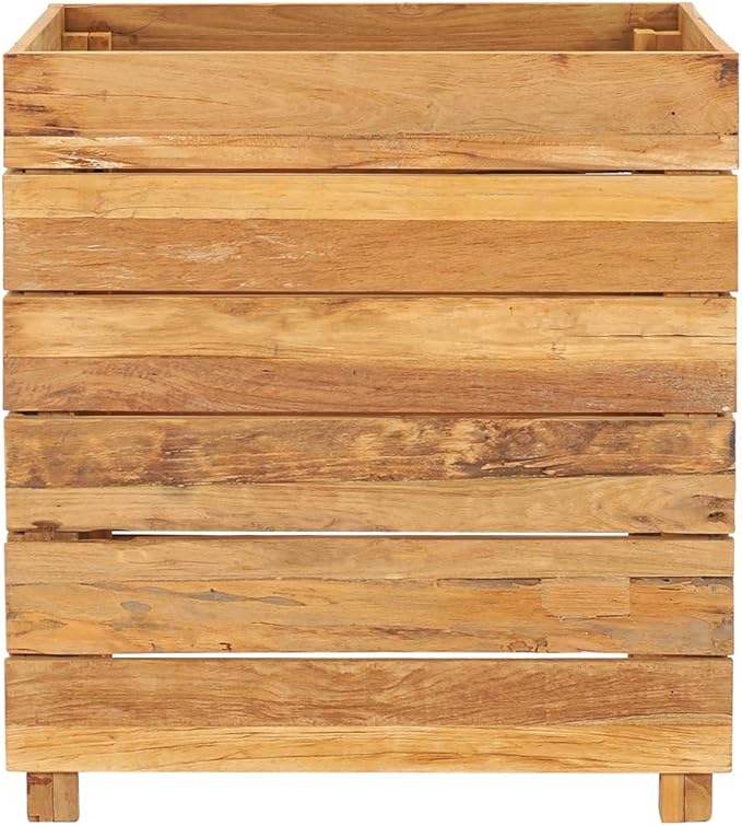 Raised Garden Bed Wooden Raised Bed Raised Garden Planter Box for Vegetables Flower Herb Gardening 19.7 x 15.7 x 21.7 Recycled Teak and Steel