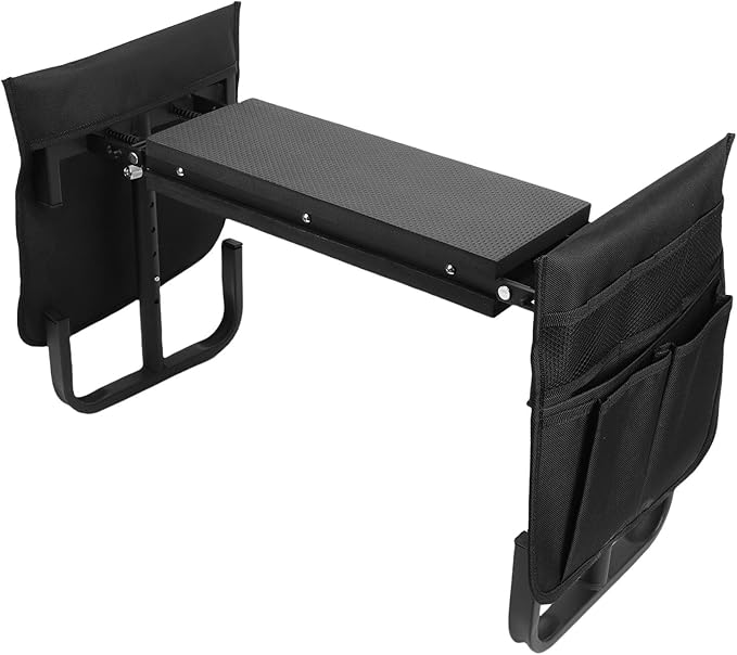 Garden Kneeler Carbon Steel &amp EVA Pad Wide Kneeler Seat 2 Large Tool Bags Garden Stool with Adjustable Height Multipurpose Folding Kneelers for Gardening Camping (Black)