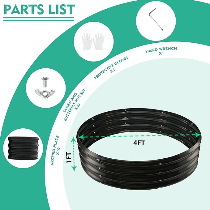 4FT Diameter Galvanized Garden Raised Bed/Plant Box/Fire Pit Ring - 0.8mm Thick12 Inch TallPerfect for Planting a Variety of FlowersHerbsVegetables (Black 48 Dia X 11.5 inches)