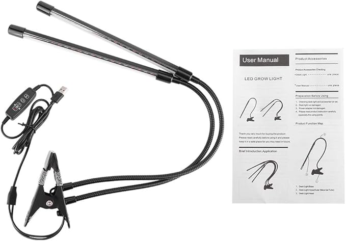 20W Full LED Plant Growing Light USB Powered with 360 Degree Gooseneck Double Tube Indoor Greenhouse Vegetable Flower - Adjustable Flexible Design Durable Materials Ideal fo