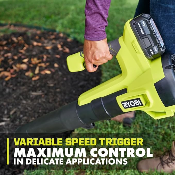 RYOBI ONE+ 18V 100 MPH 350 CFM Cordless Battery Variable Speed Jet Fan Leaf Blower with Battery and Charge (Renewed)