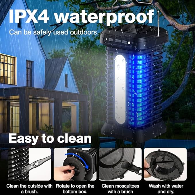 Bug Zapper Indoor Outdoor Solar Mosquito Zapper 2 in 1 Portable &amp Rechargeable with Solar Panel LED Night Light Waterproof Fly Zapper for Home Backyard Patio Backyard Garden