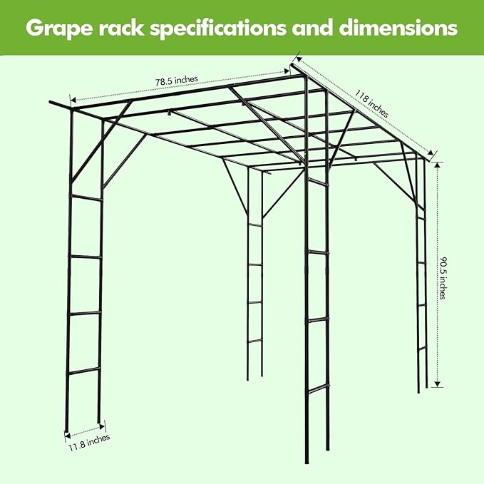 118'' L x 79'' W x 90.5'' H Grape Vine Trellis - Large Outdoor Garden Arch Trellis Plant Climbing Pergola Used for Arbour Gazebo Trellis for Backyard Decoration