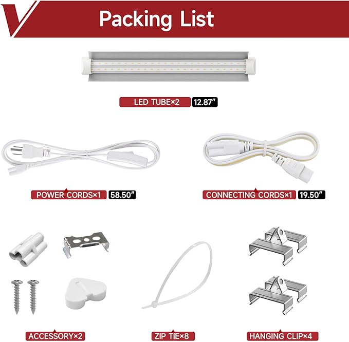 2 Pack LED Grow Light 1FT 5000K Full Spectrum 30W (2 x 15W) Linkable Growing Lamp Fixture T8 Grow Lights for Indoor Plants Seed Starting VegetablesWhite